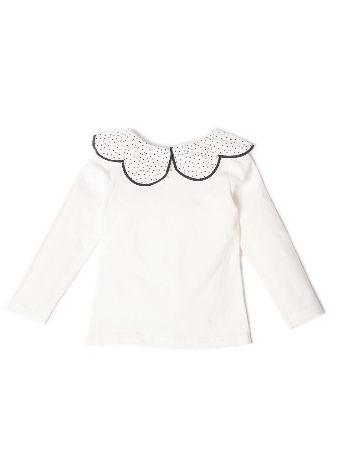 pearl white long sleeves top with black neck line