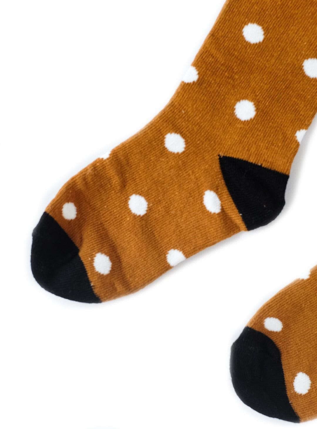 burnt caramel midi length socks with white dots