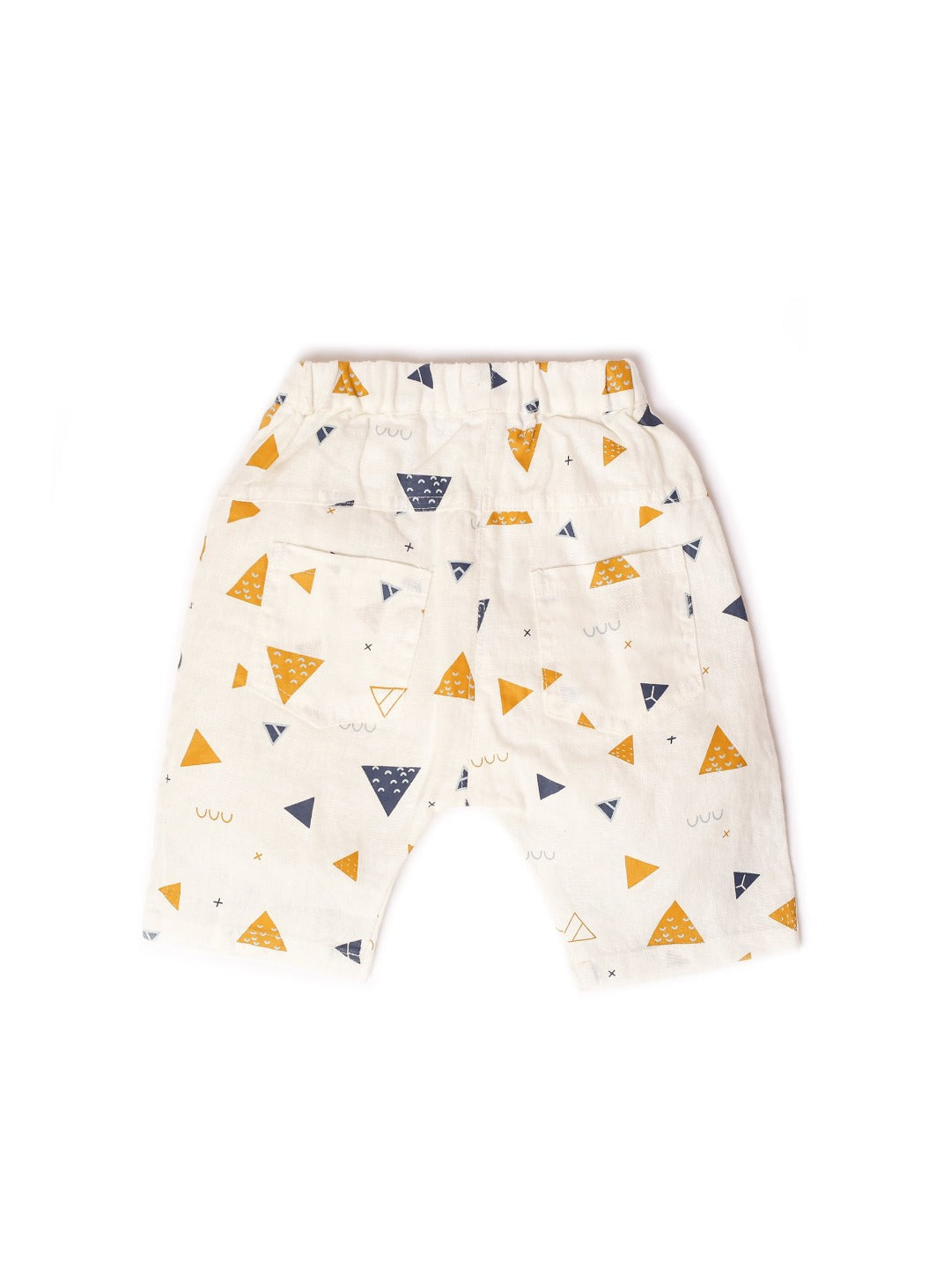vivid white shorts with triangle prints