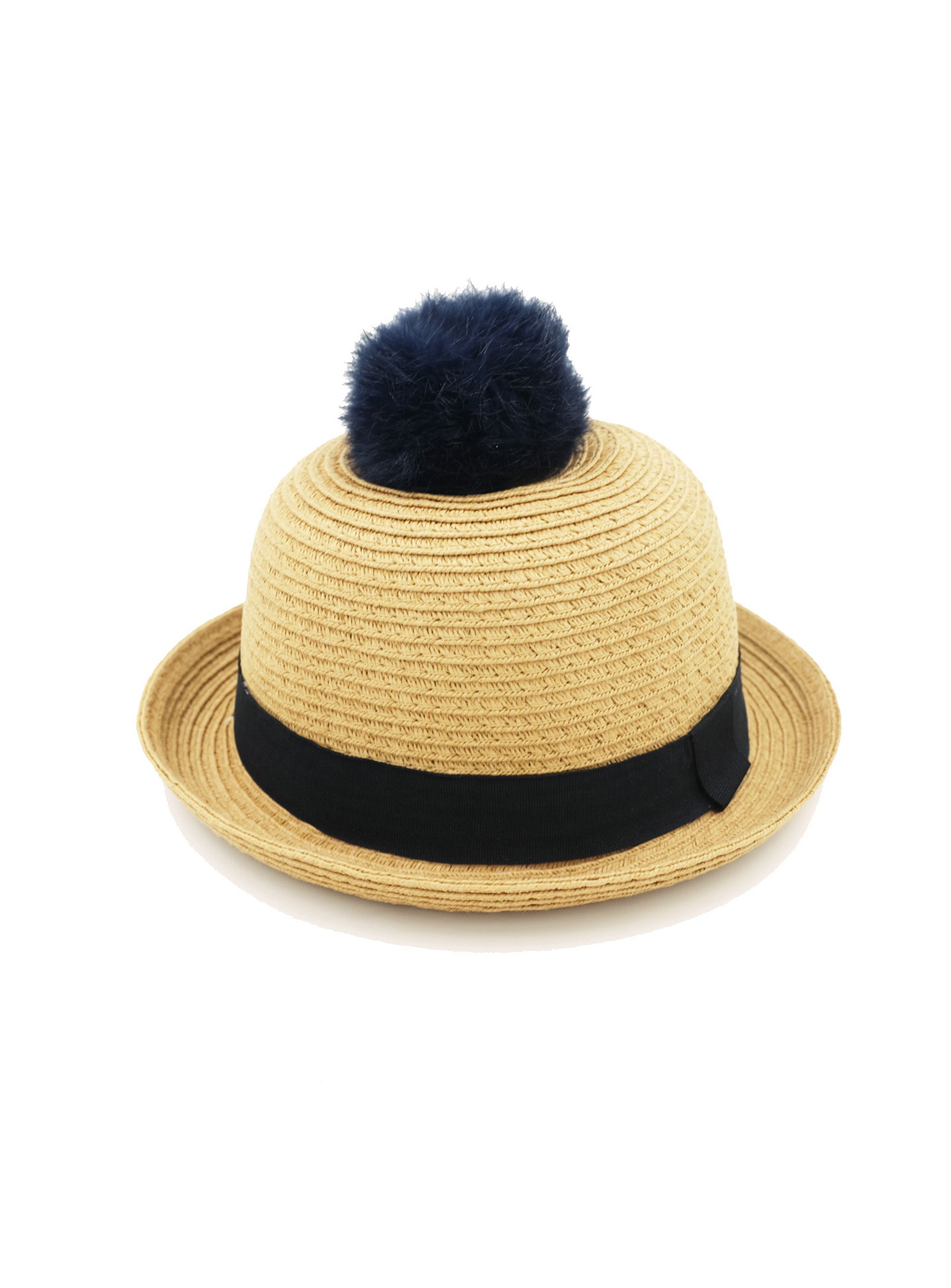 straw bowler with pom