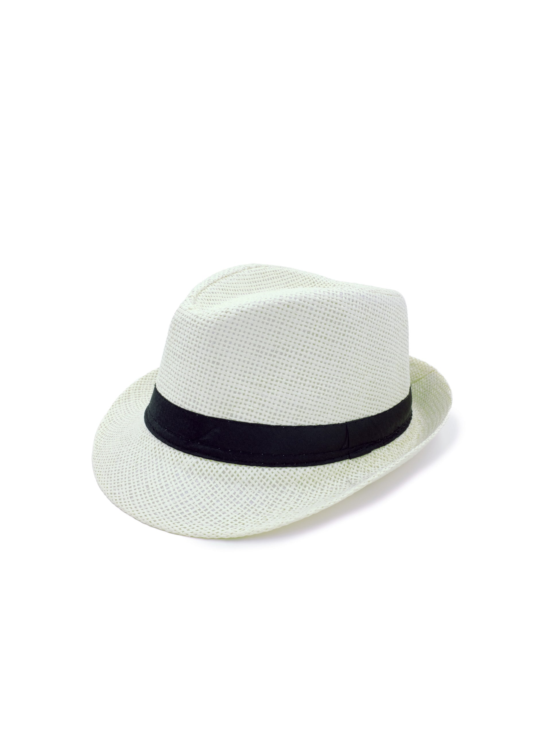 off white fedora hat with black band
