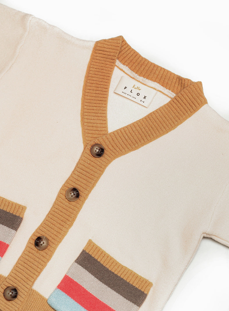 cookie dough colour cardigan with contrasting neckline