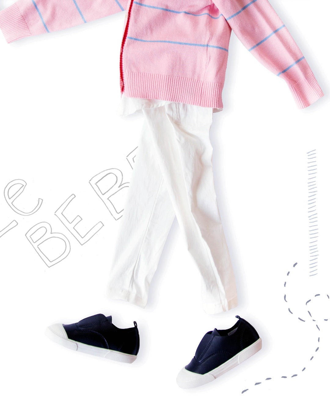 bubblegum pink cardigan with powder blue stripes