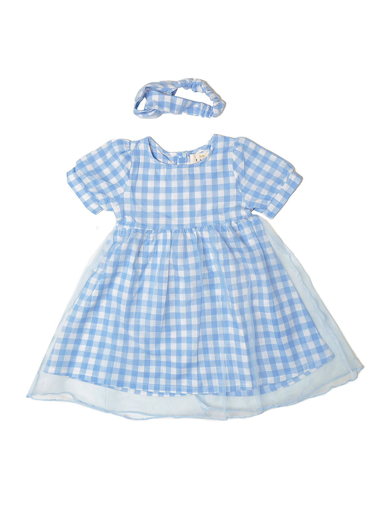 organza layered powder blue checkered dress