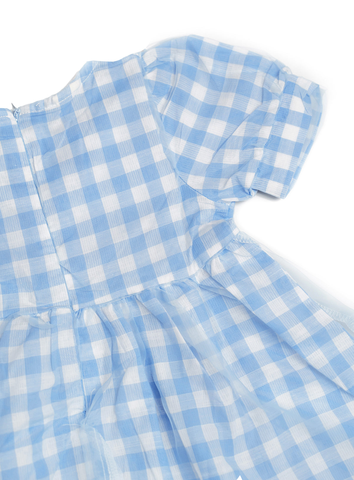 organza layered powder blue checkered dress