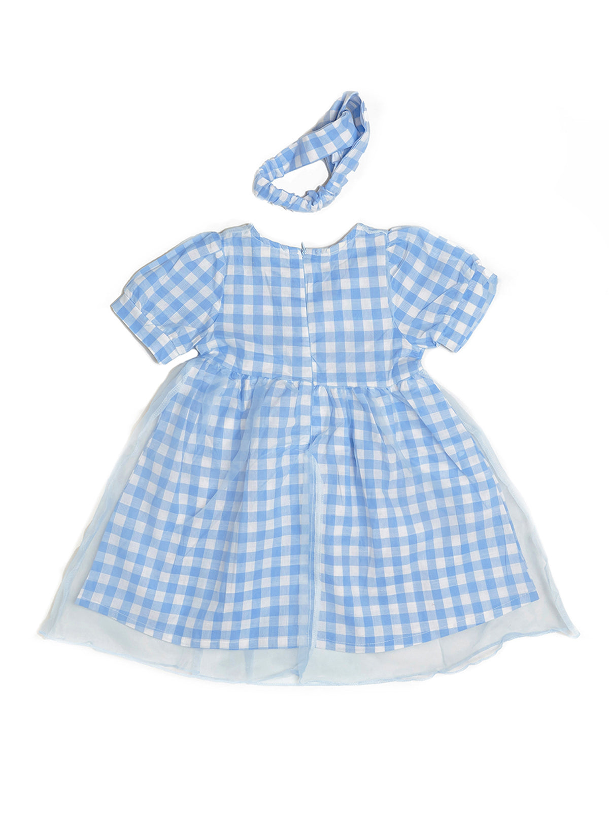 organza layered powder blue checkered dress