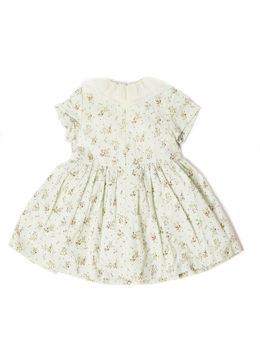festive mint green flowery dress with tulle collar