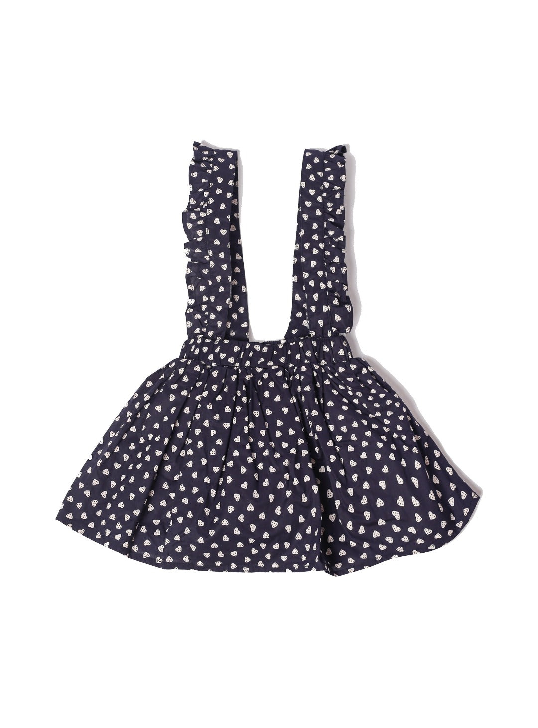 space blue overall with ruffles and white hearts pattern 