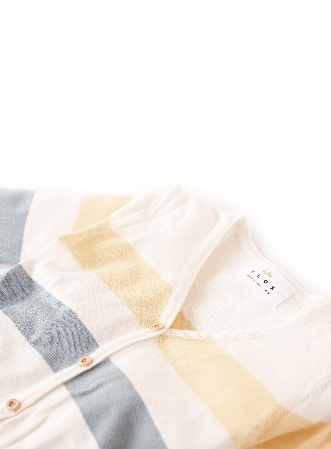linen white cardigan with yellow and blue stripe
