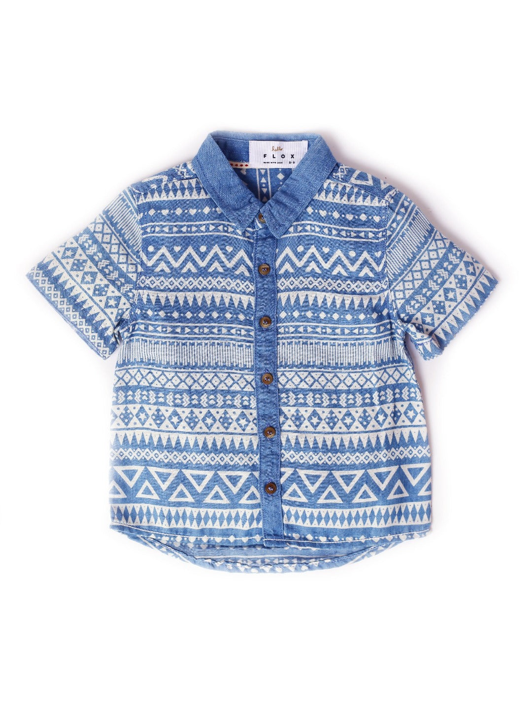tribal pattern blue denim shirt