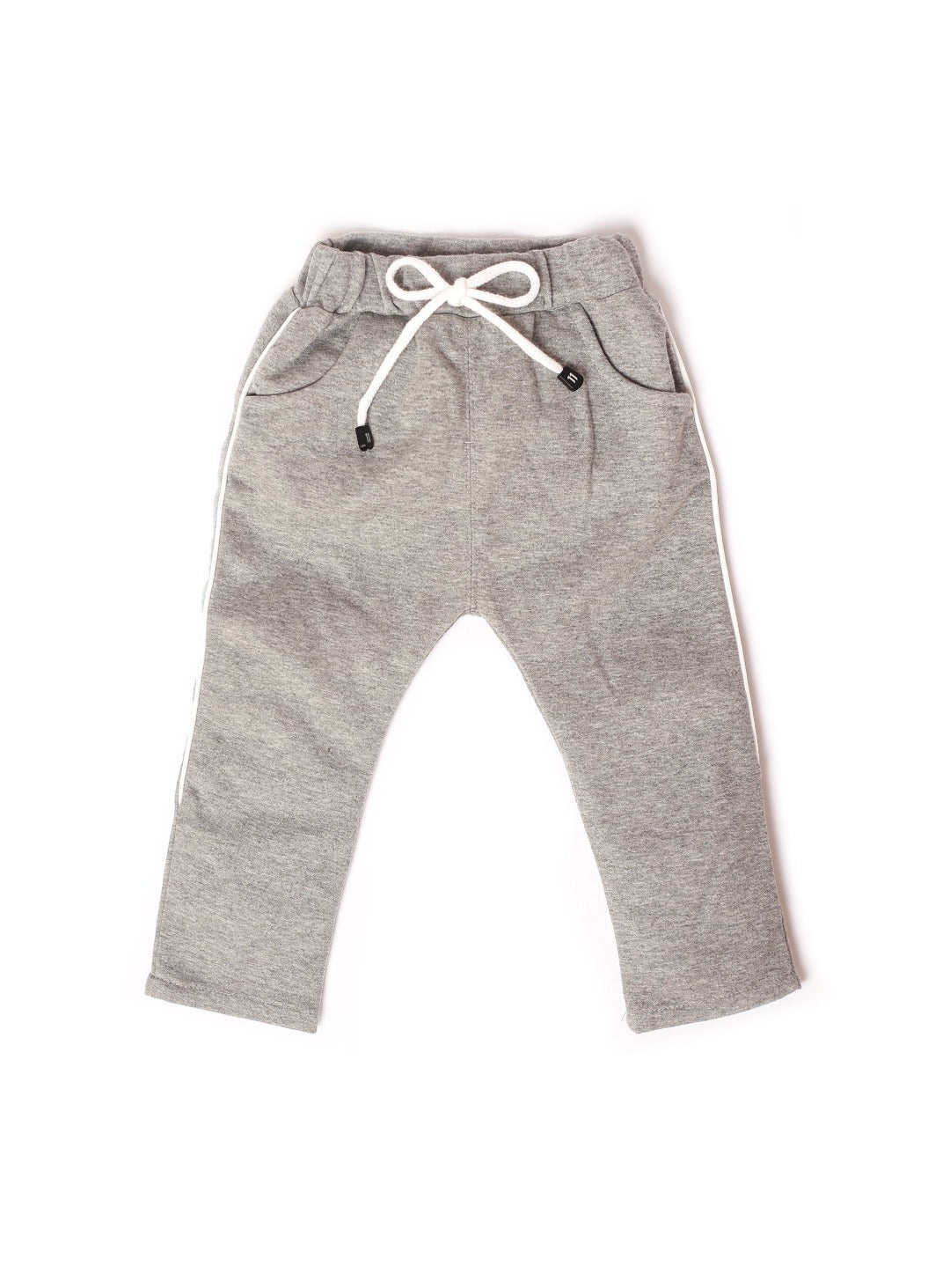gray stretchable long pants with white string