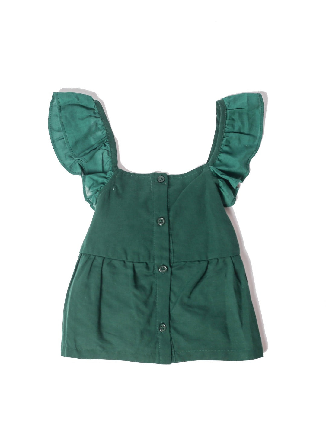 forest green sleeveless top with ruffles