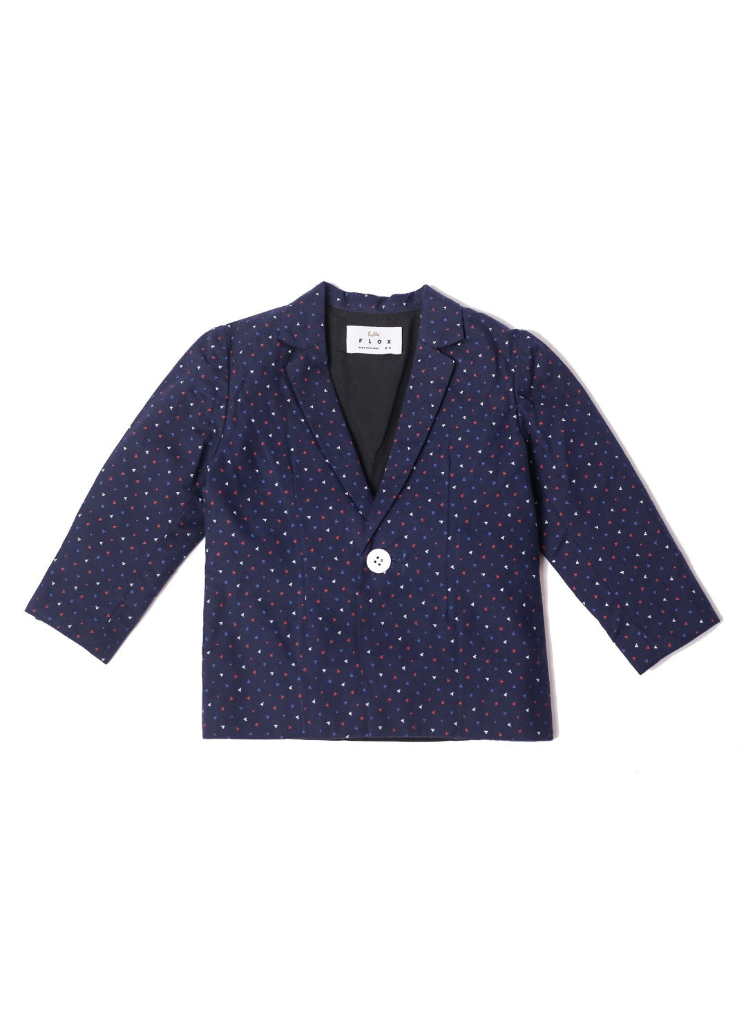 navy blue blazer with mini triangle pattern