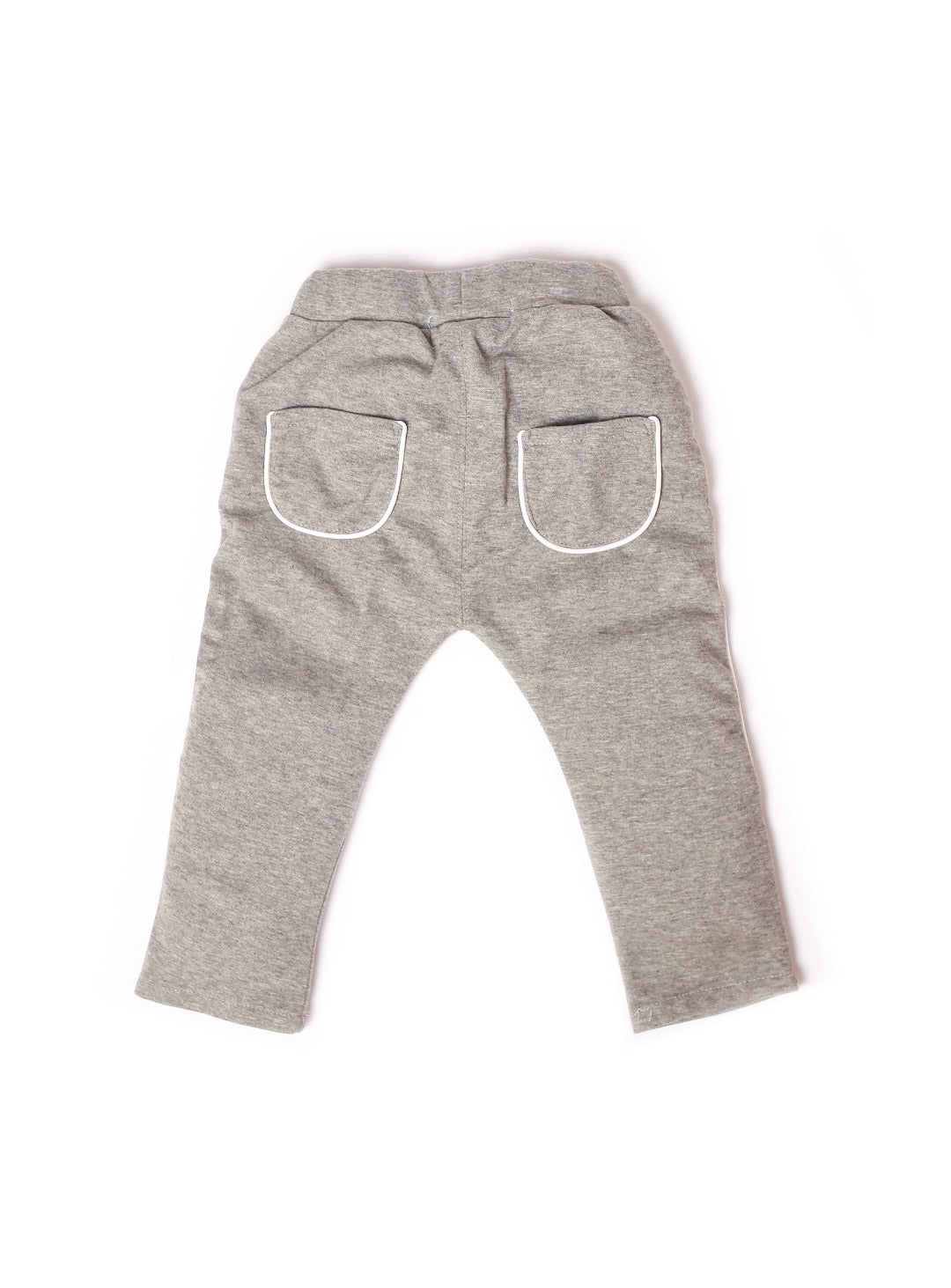 gray stretchable long pants with white string