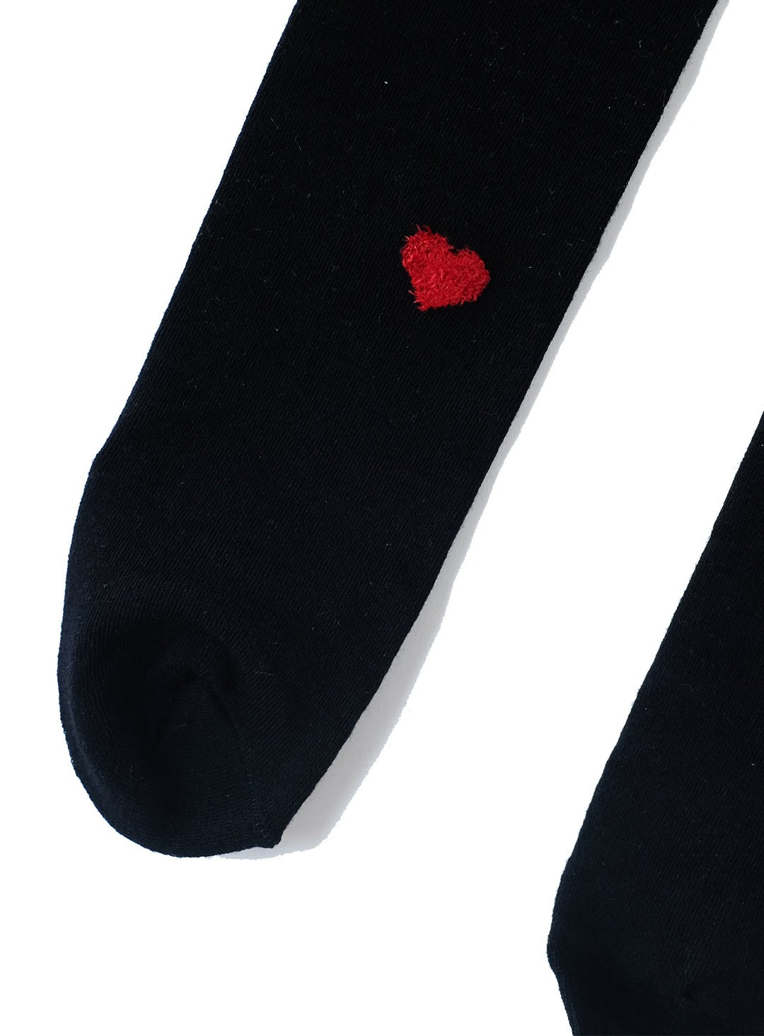 midi length black socks with white and red stripe