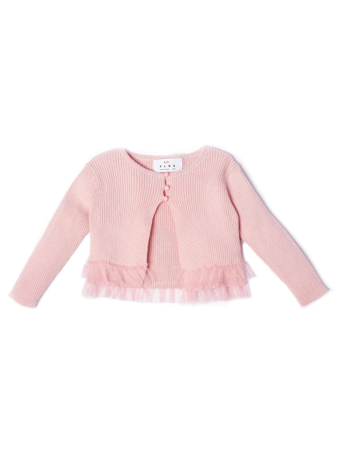 pink cropped cardigan with cute ruffles