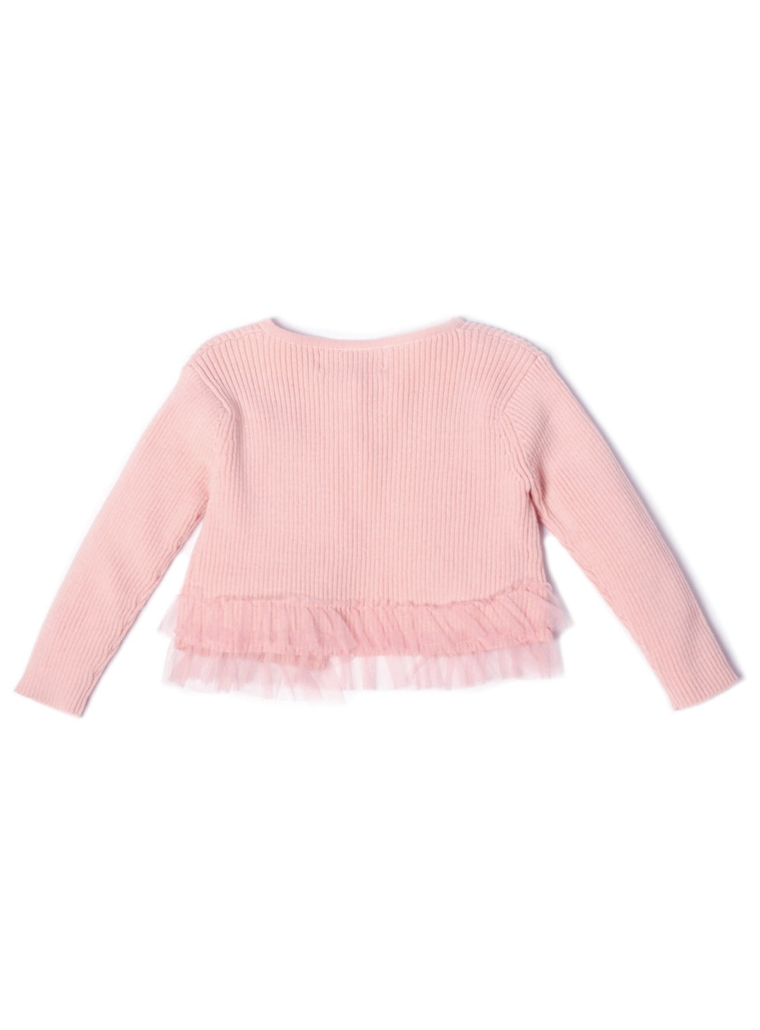pink cropped cardigan with cute ruffles