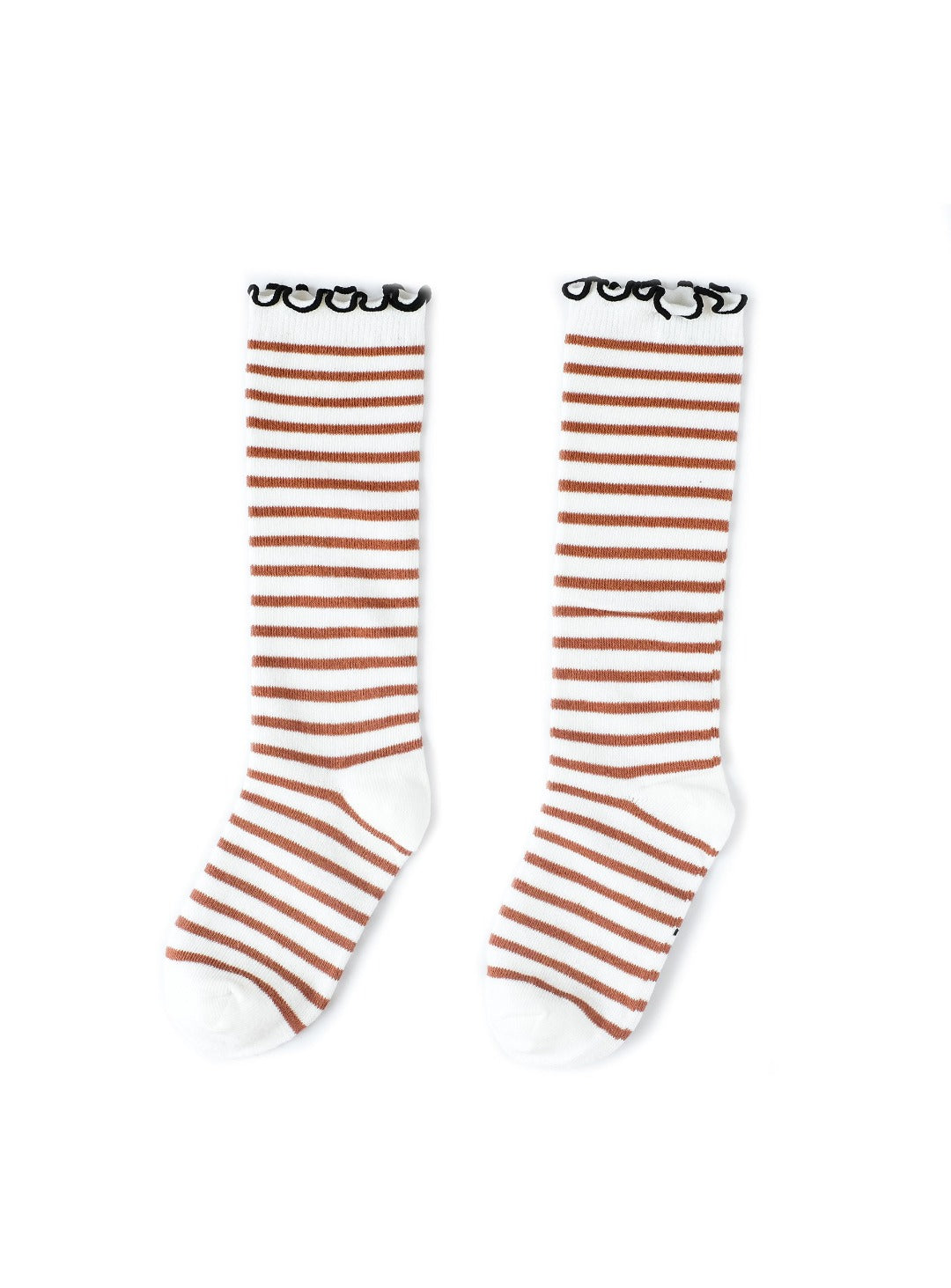 milk white long socks with brown stripe print