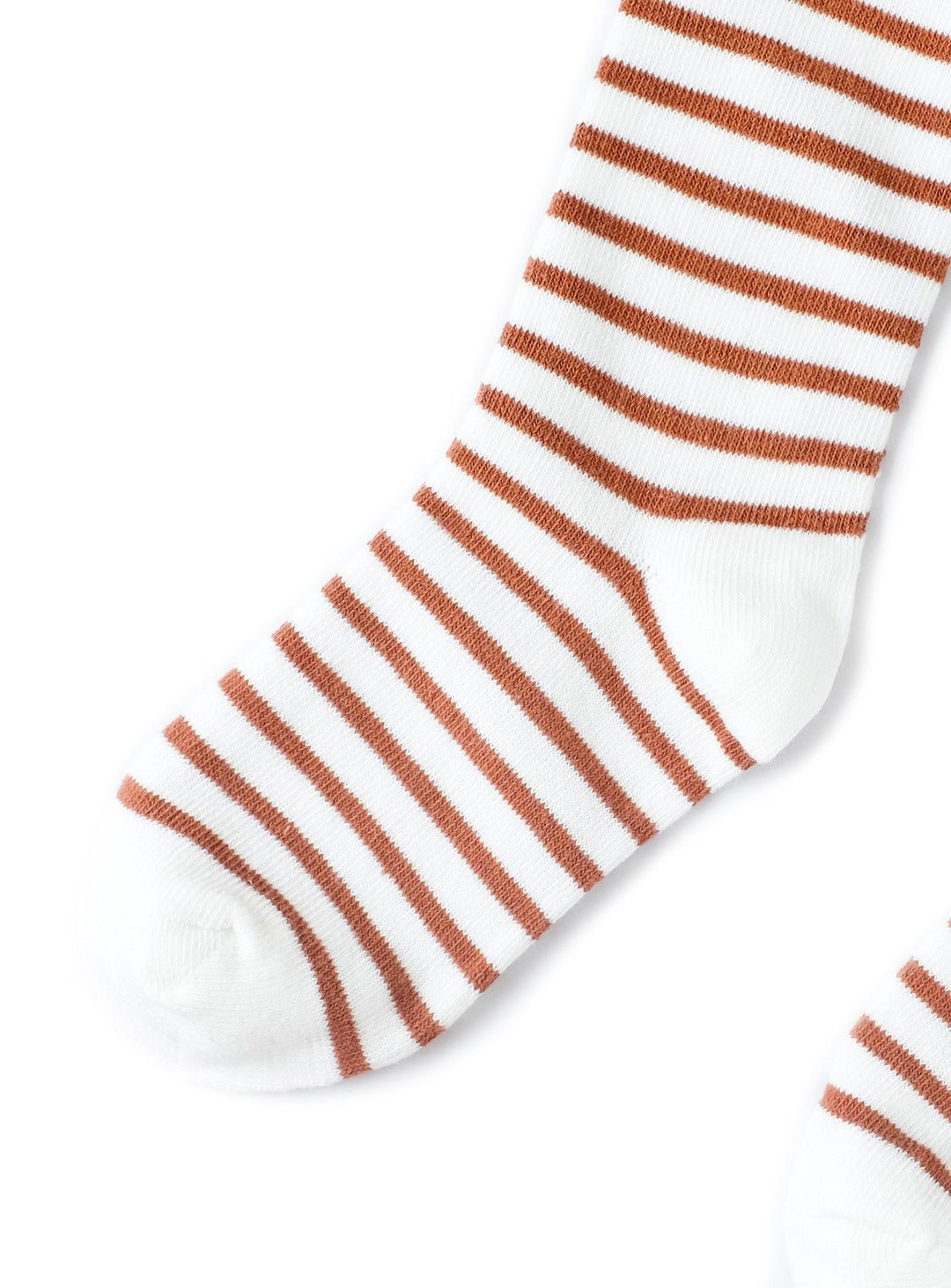 milk white long socks with brown stripe print