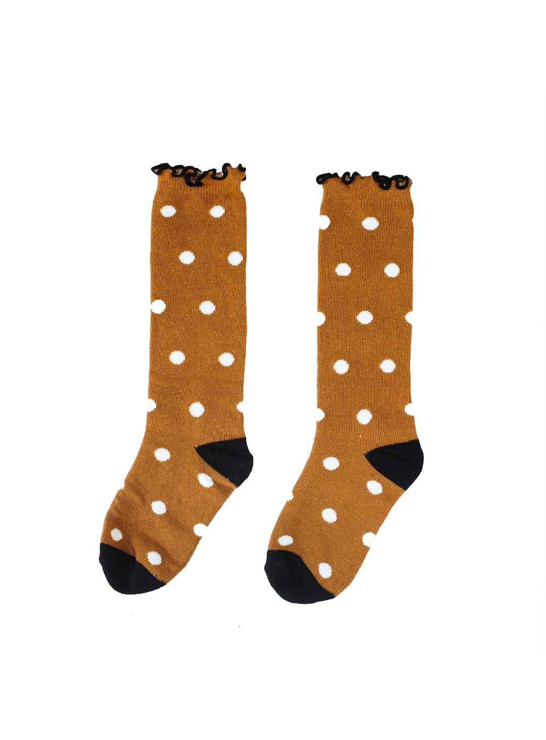 burnt caramel midi length socks with white dots