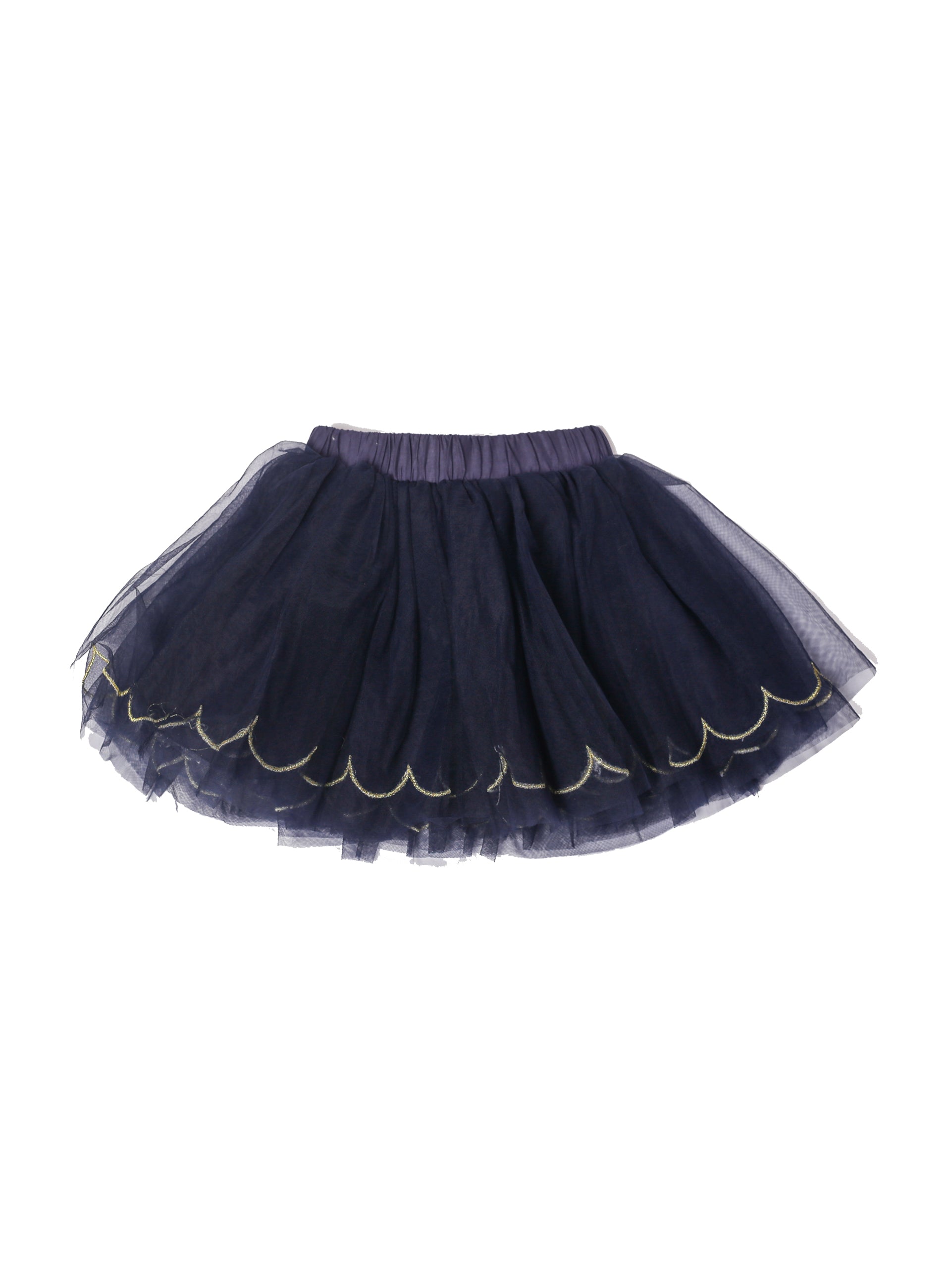 navy blue tutu skirt with gold scallop lining