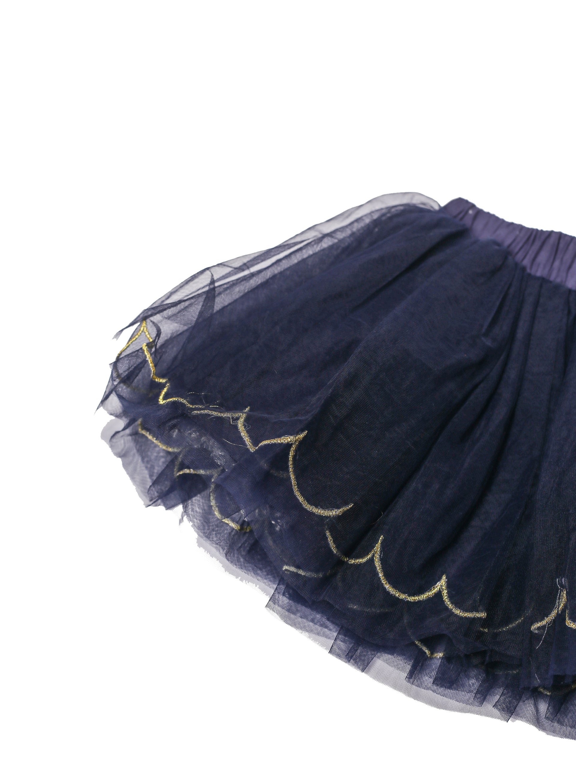 navy blue tutu skirt with gold scallop lining