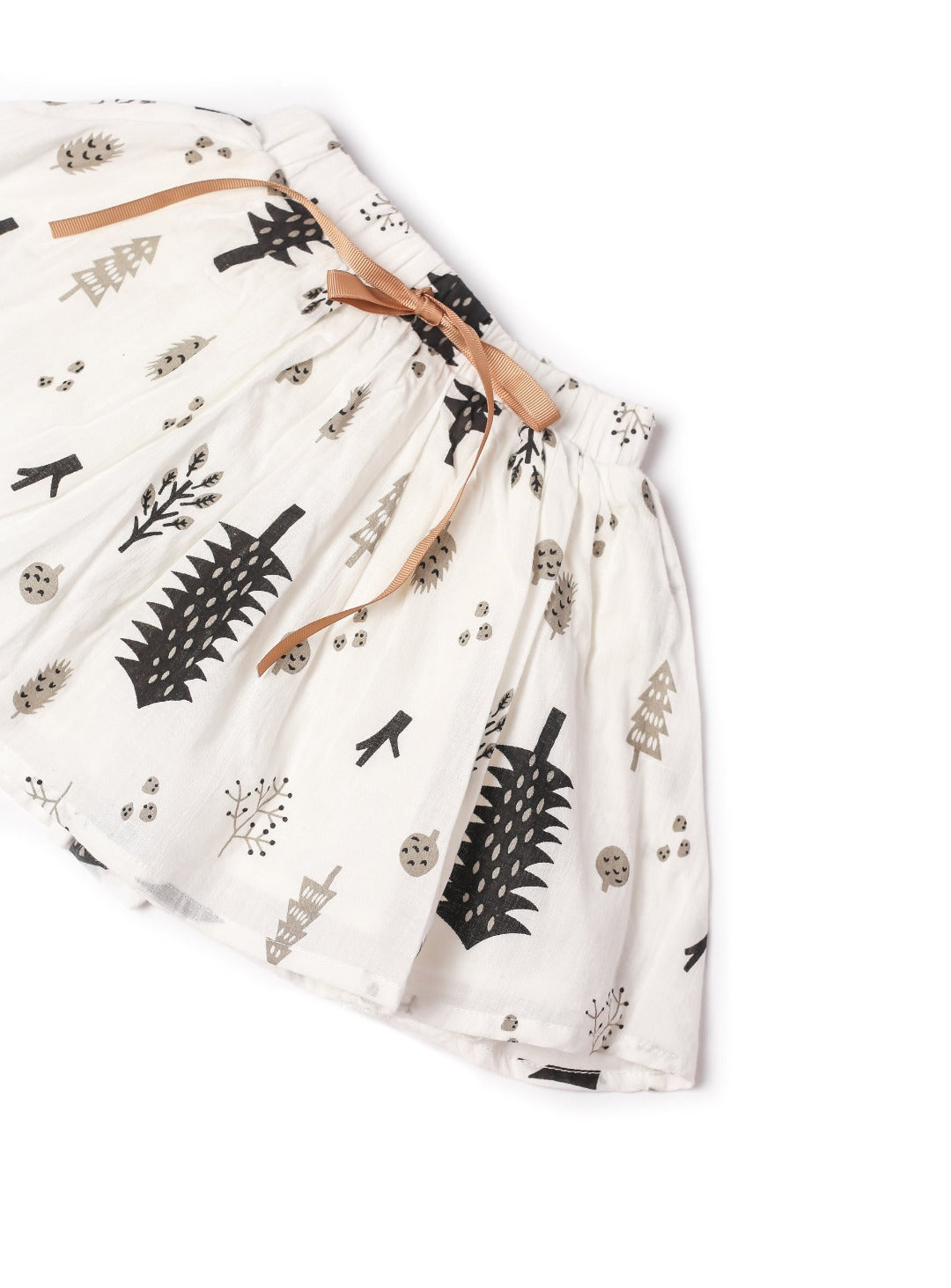 linen white skirt with pine trees print