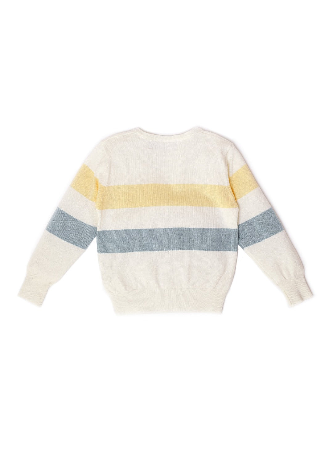 linen white cardigan with yellow and blue stripe