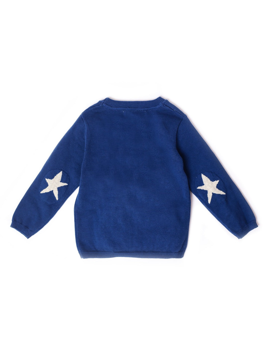 royal blue cardigan with star elbow patch
