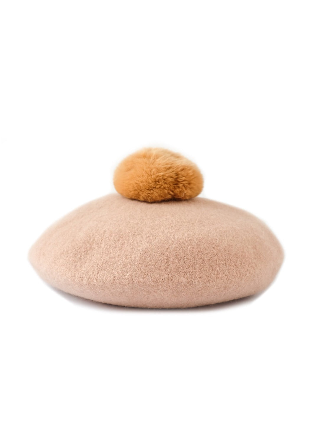oatmeal brown wool beret with poms