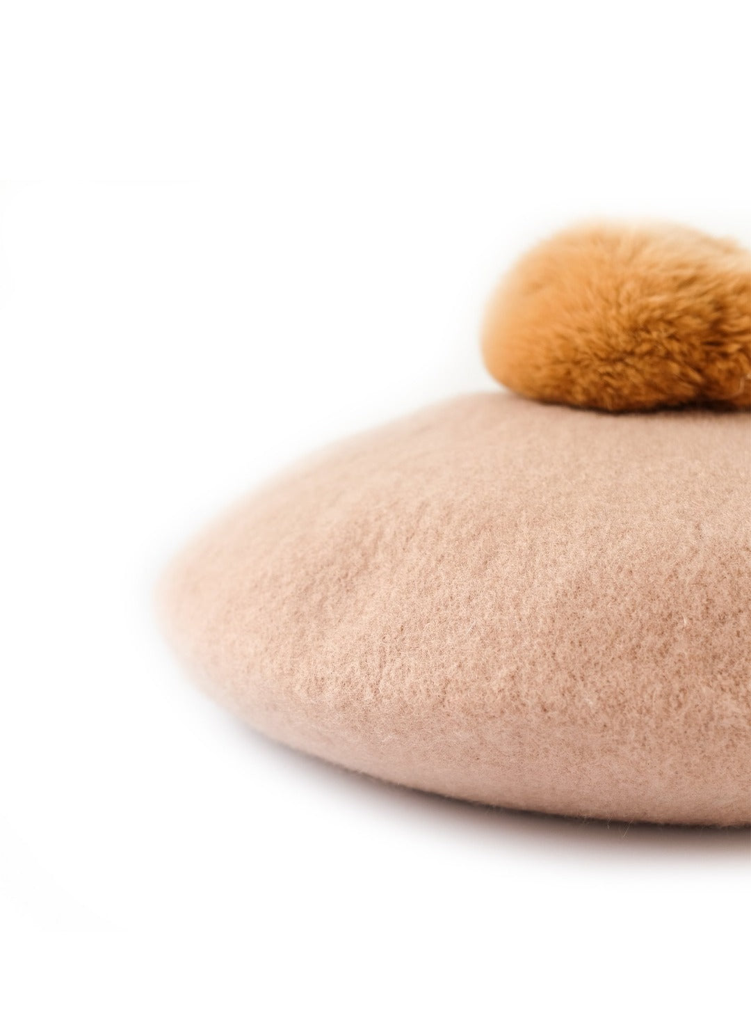 oatmeal brown wool beret with poms