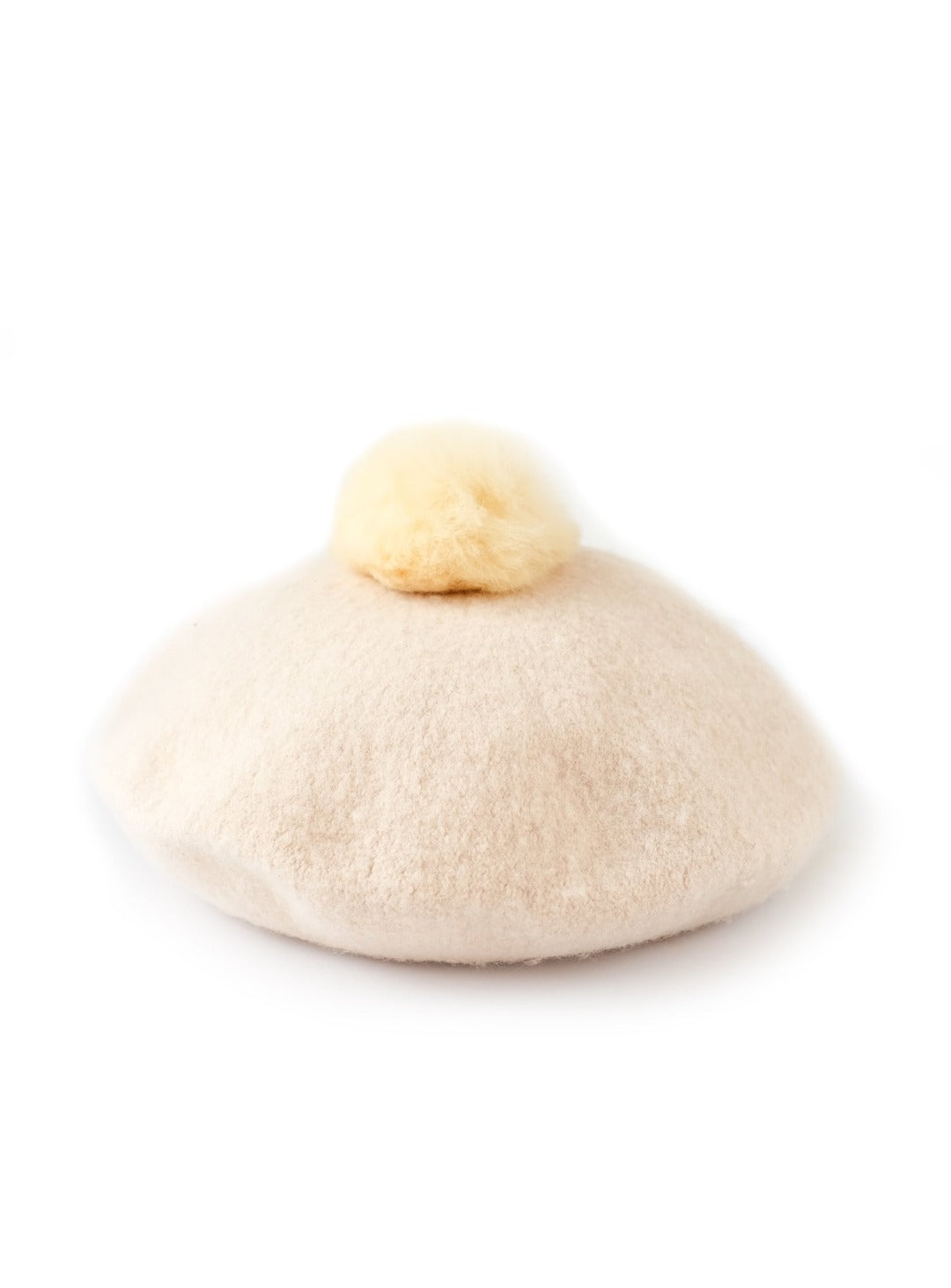 nude colour wool beret with poms