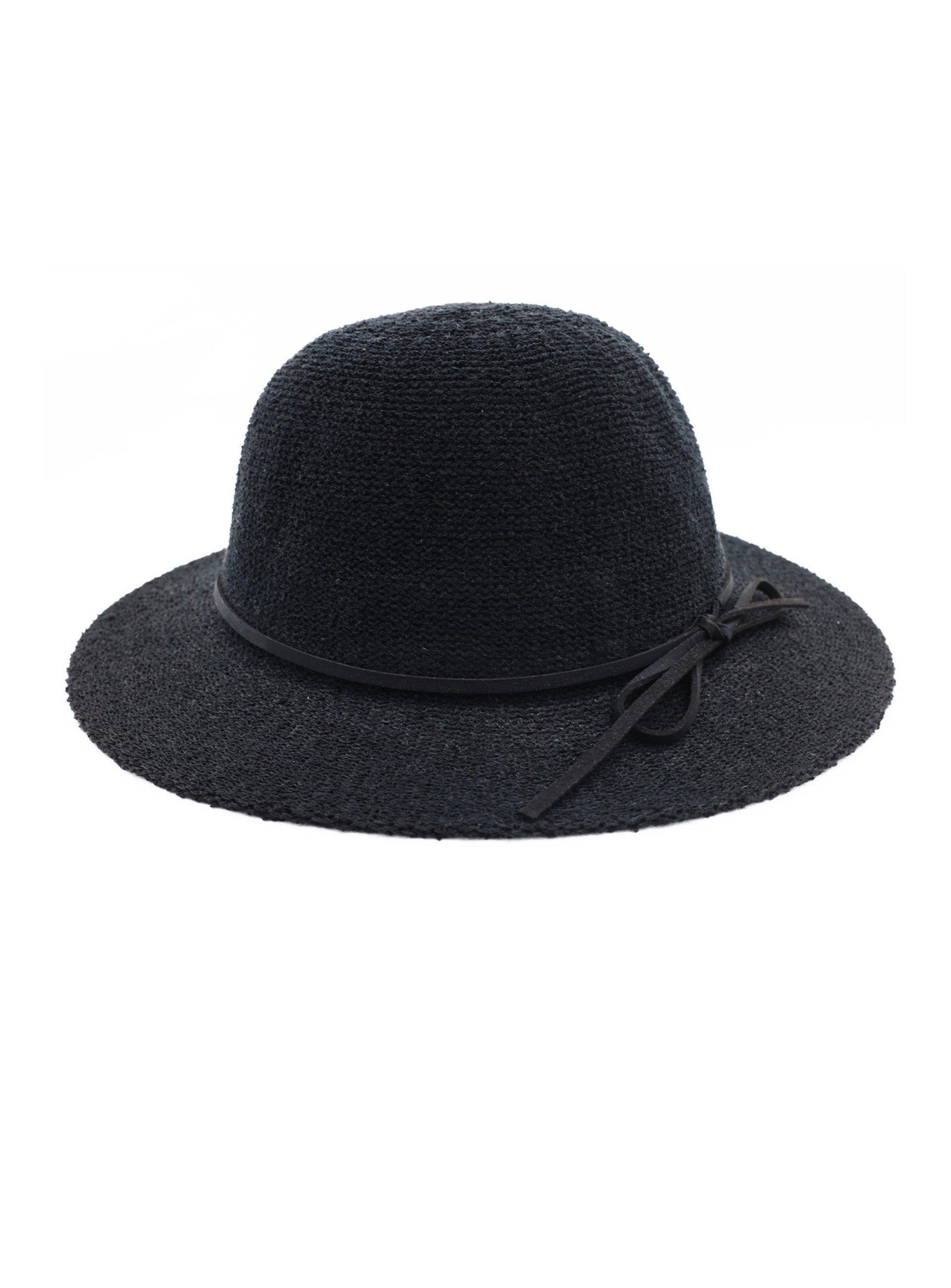 opaque black floppy hat with bow