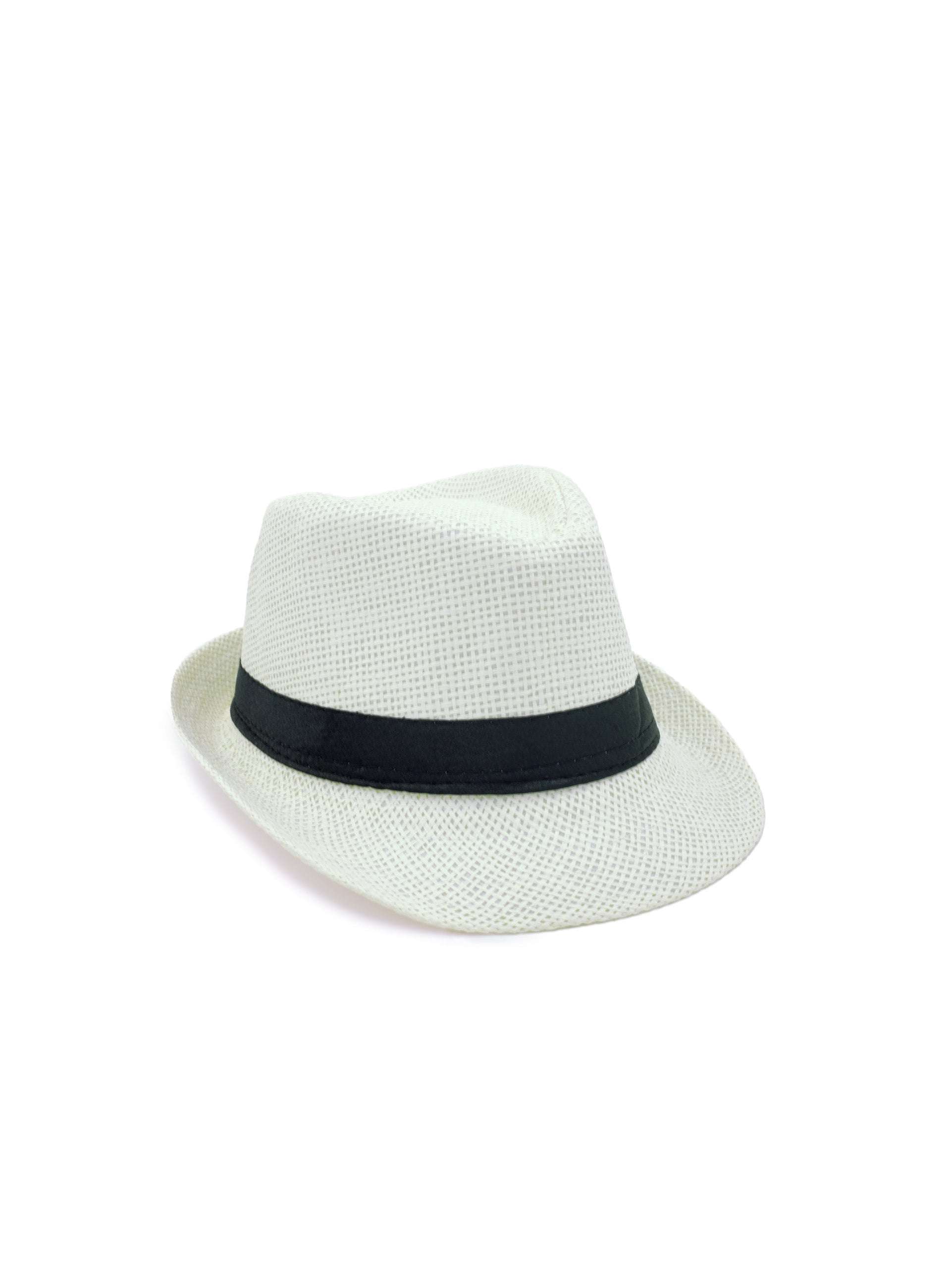 off white fedora hat with black band