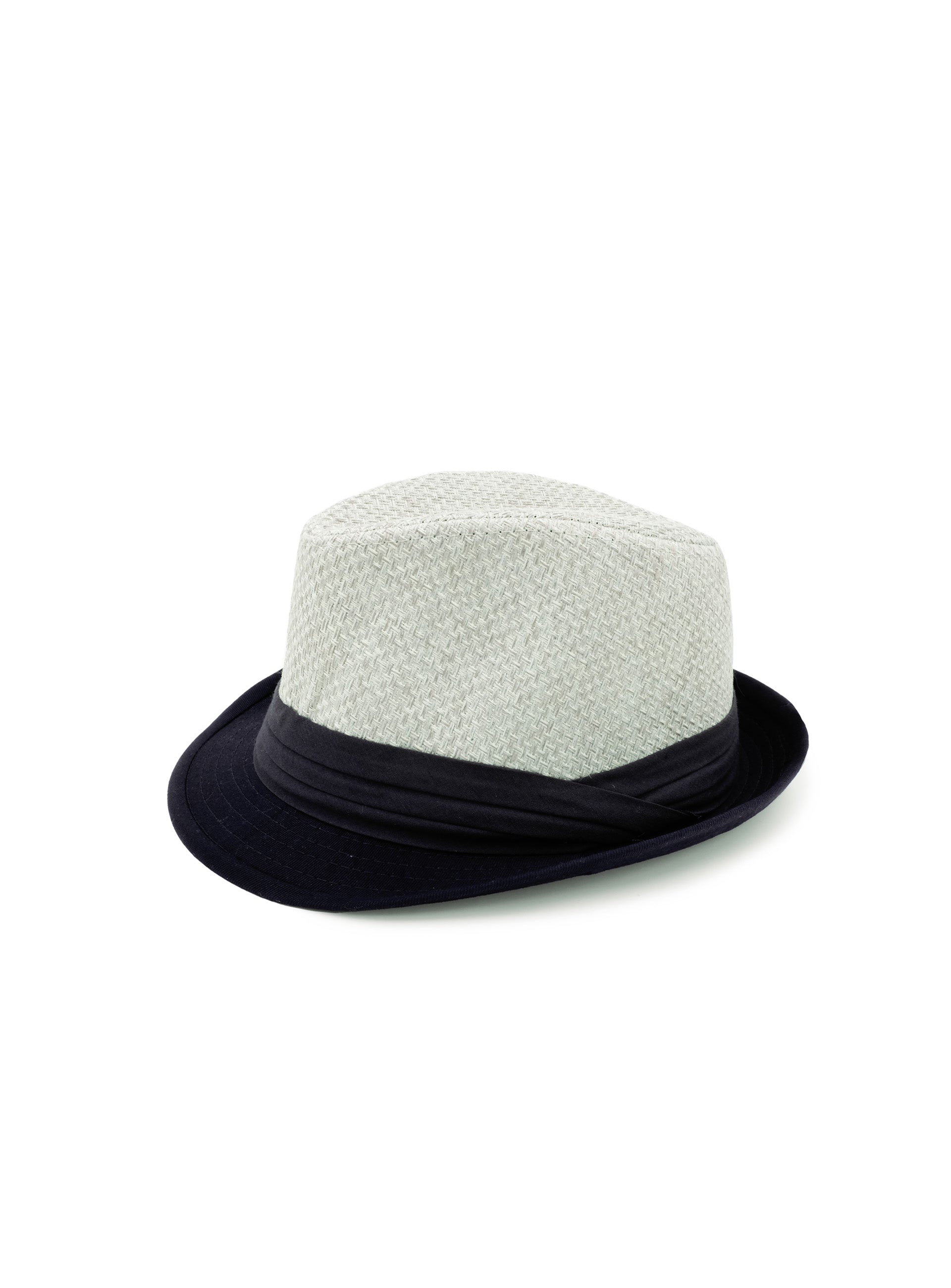smoke gray woven fedora hat with black band