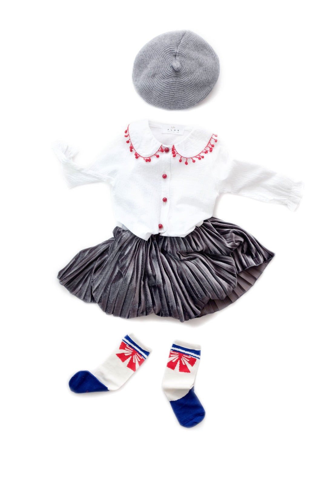 japanese school style pearl white socks with red ribbon