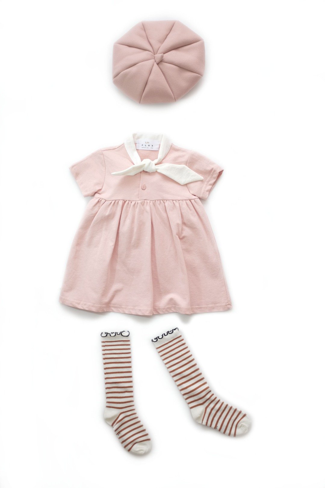 milk white long socks with brown stripe print