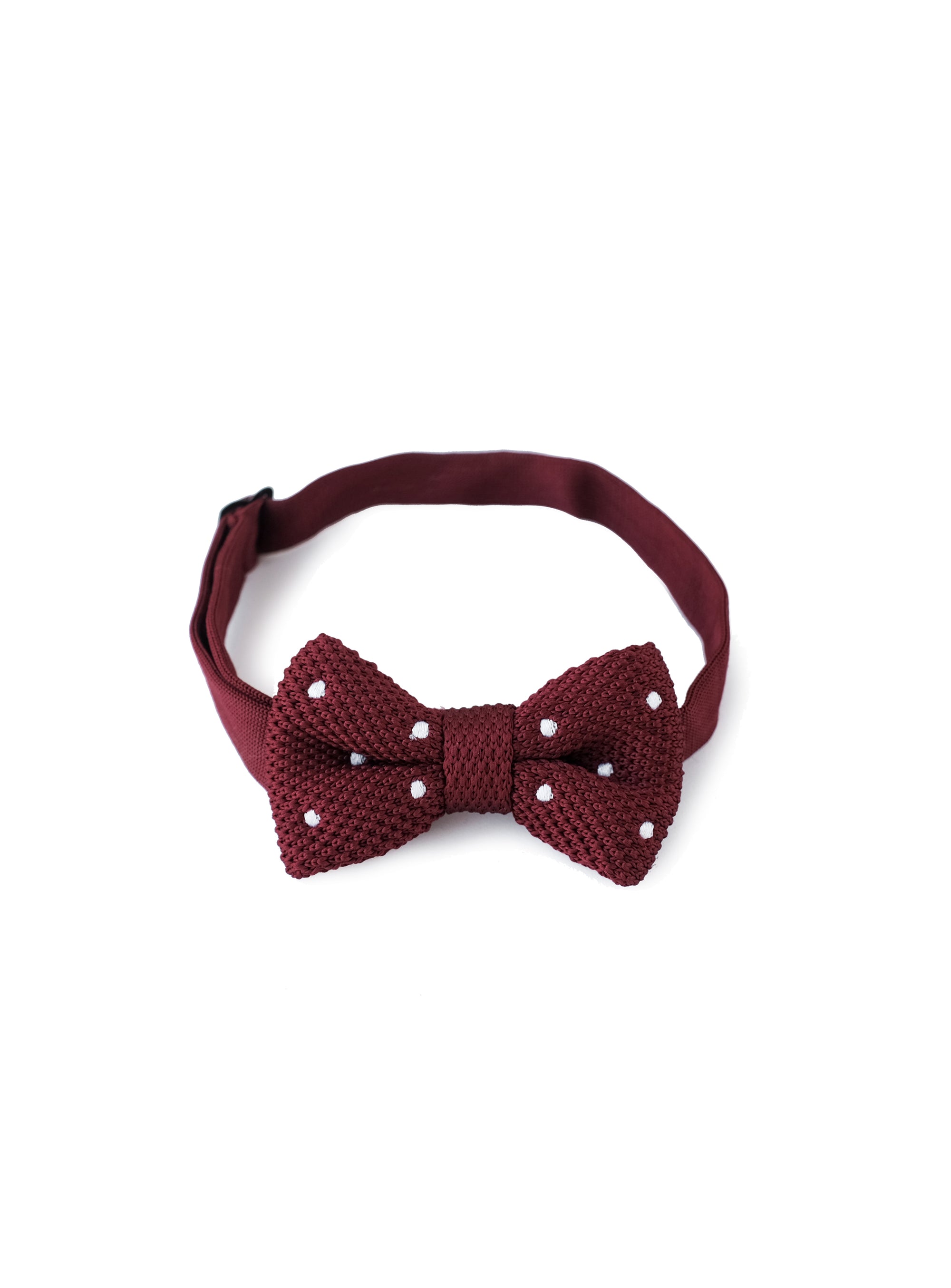 textured white dotted maroon bowtie