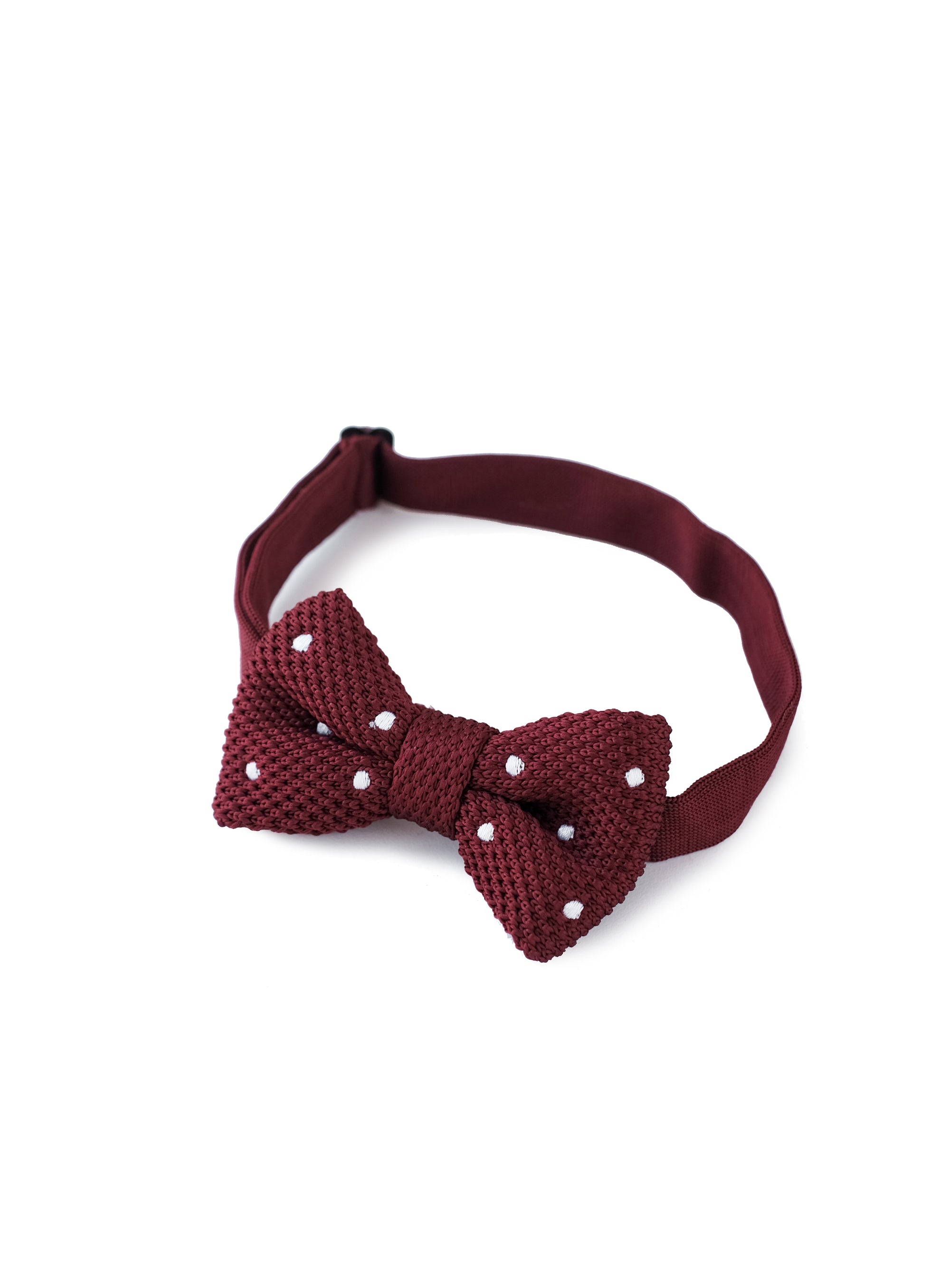 textured white dotted maroon bowtie