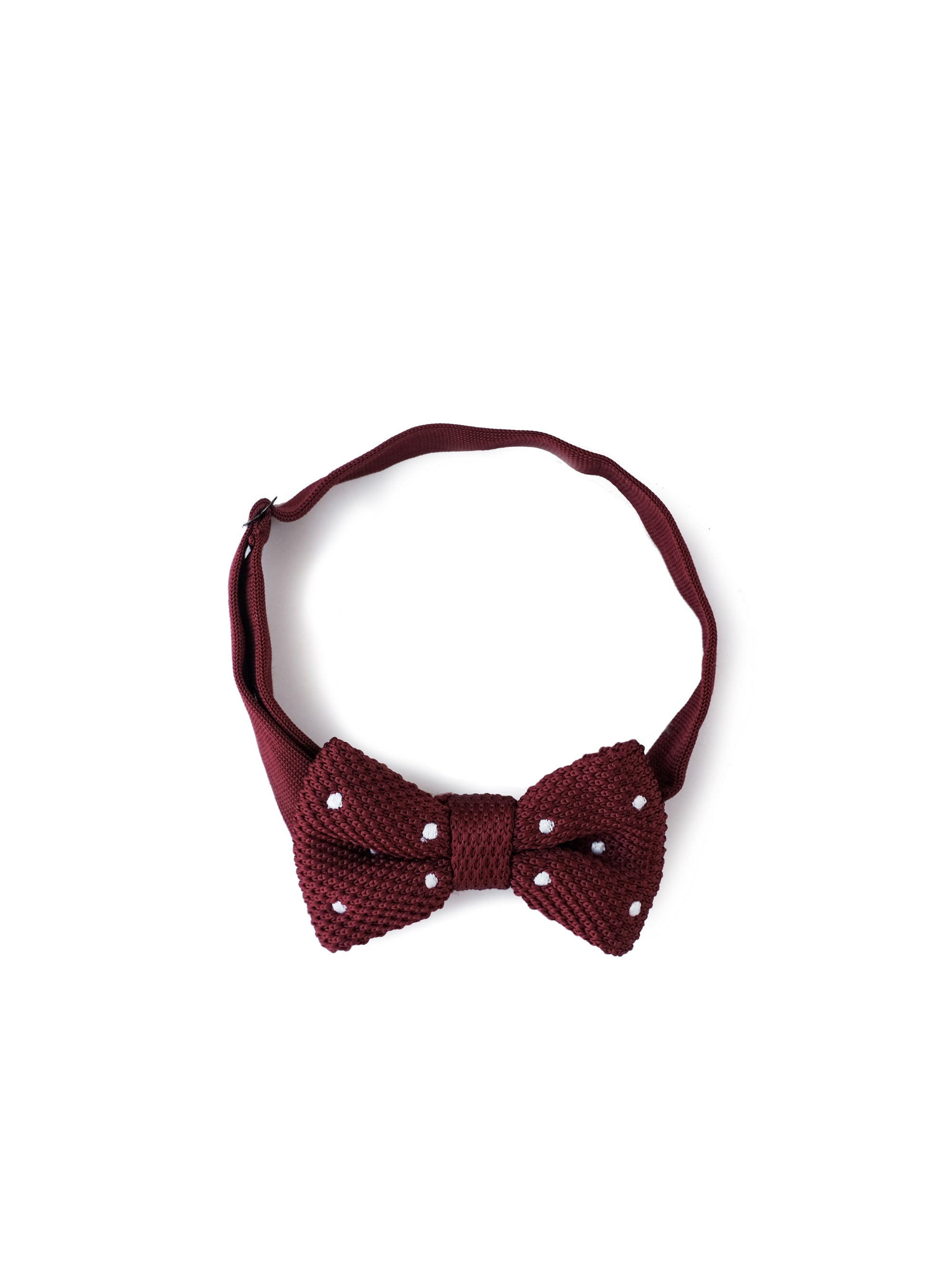 textured white dotted maroon bowtie