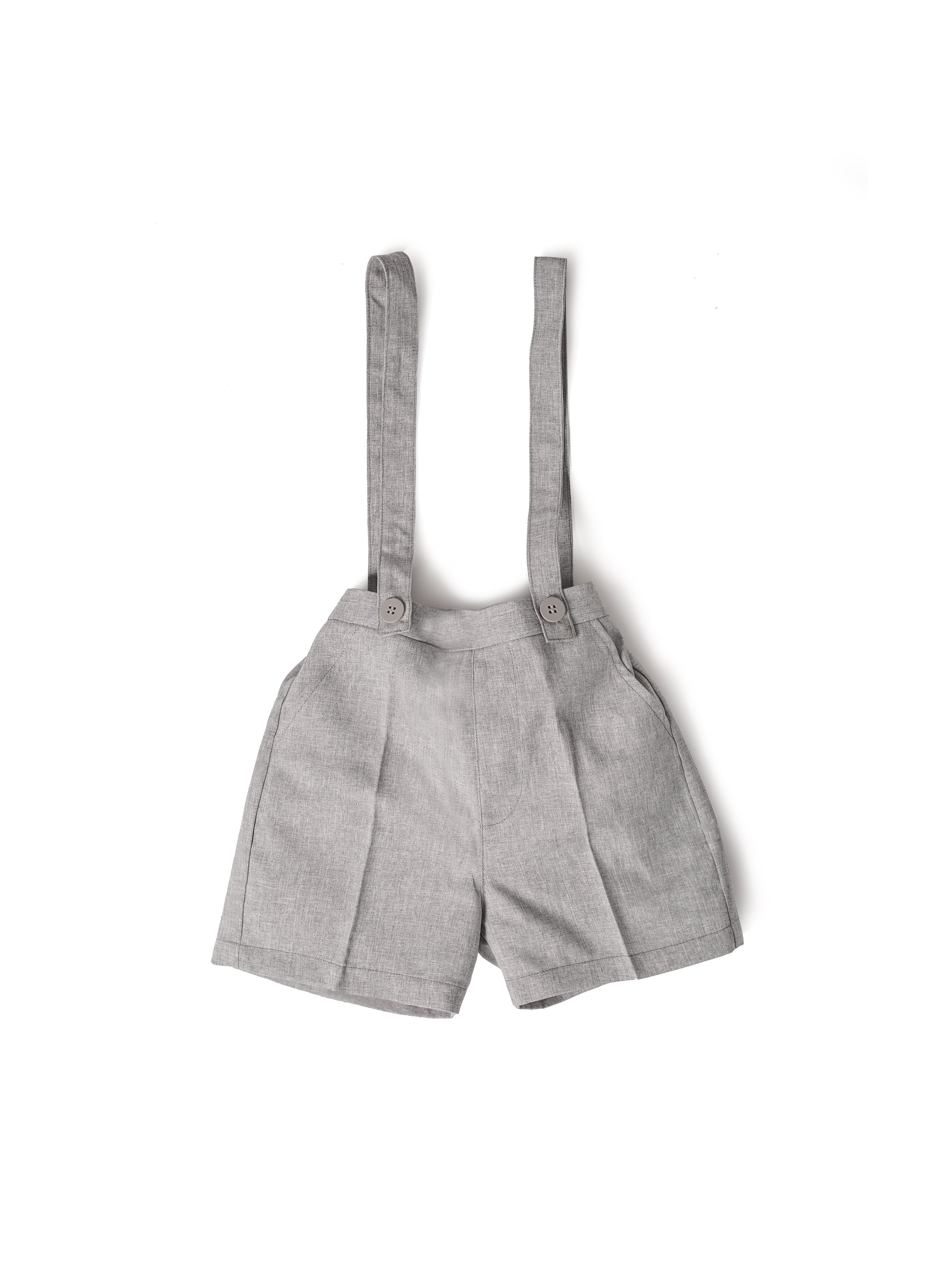 ghost gray overall with matching buttons