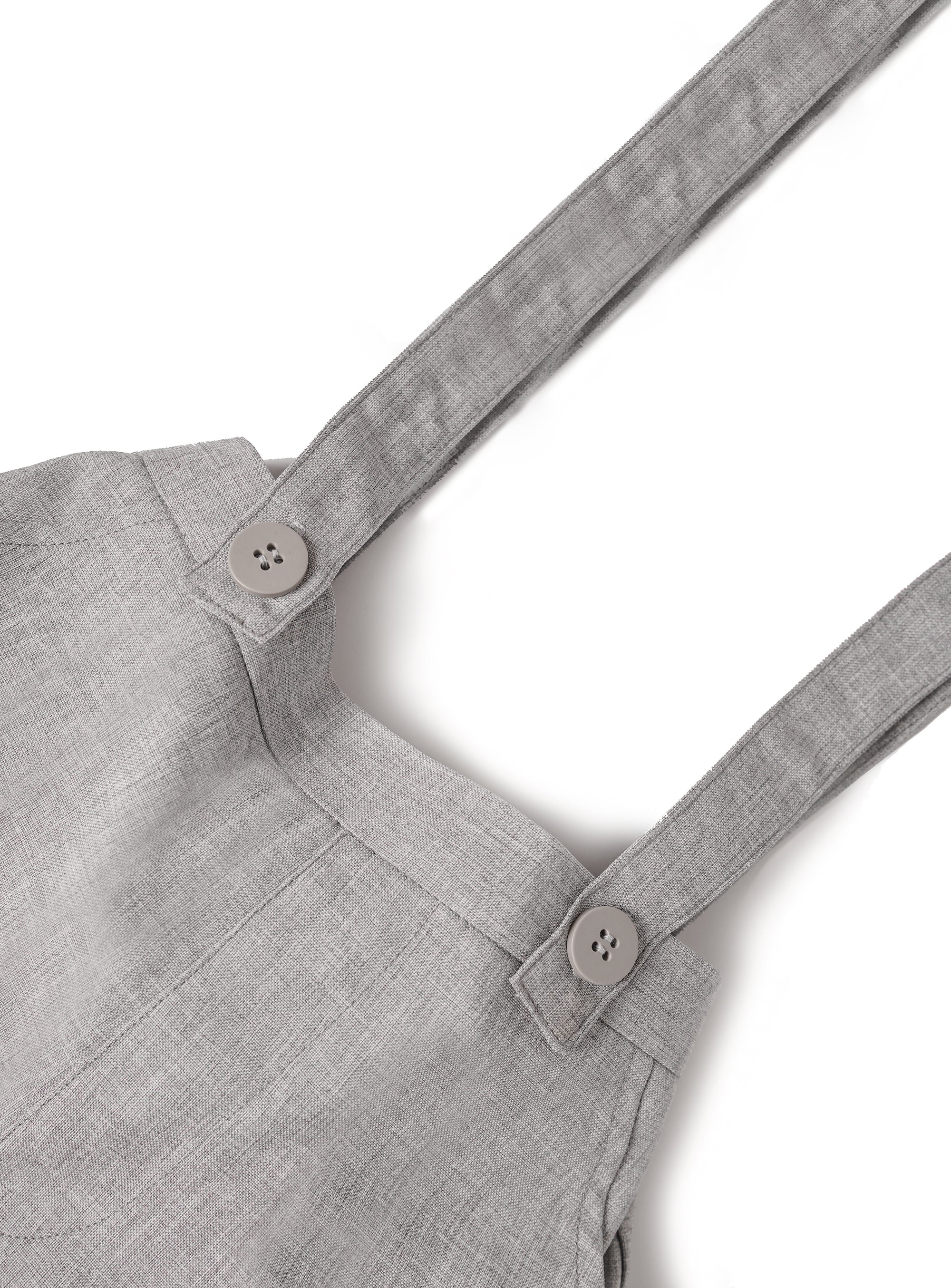 ghost gray overall with matching buttons