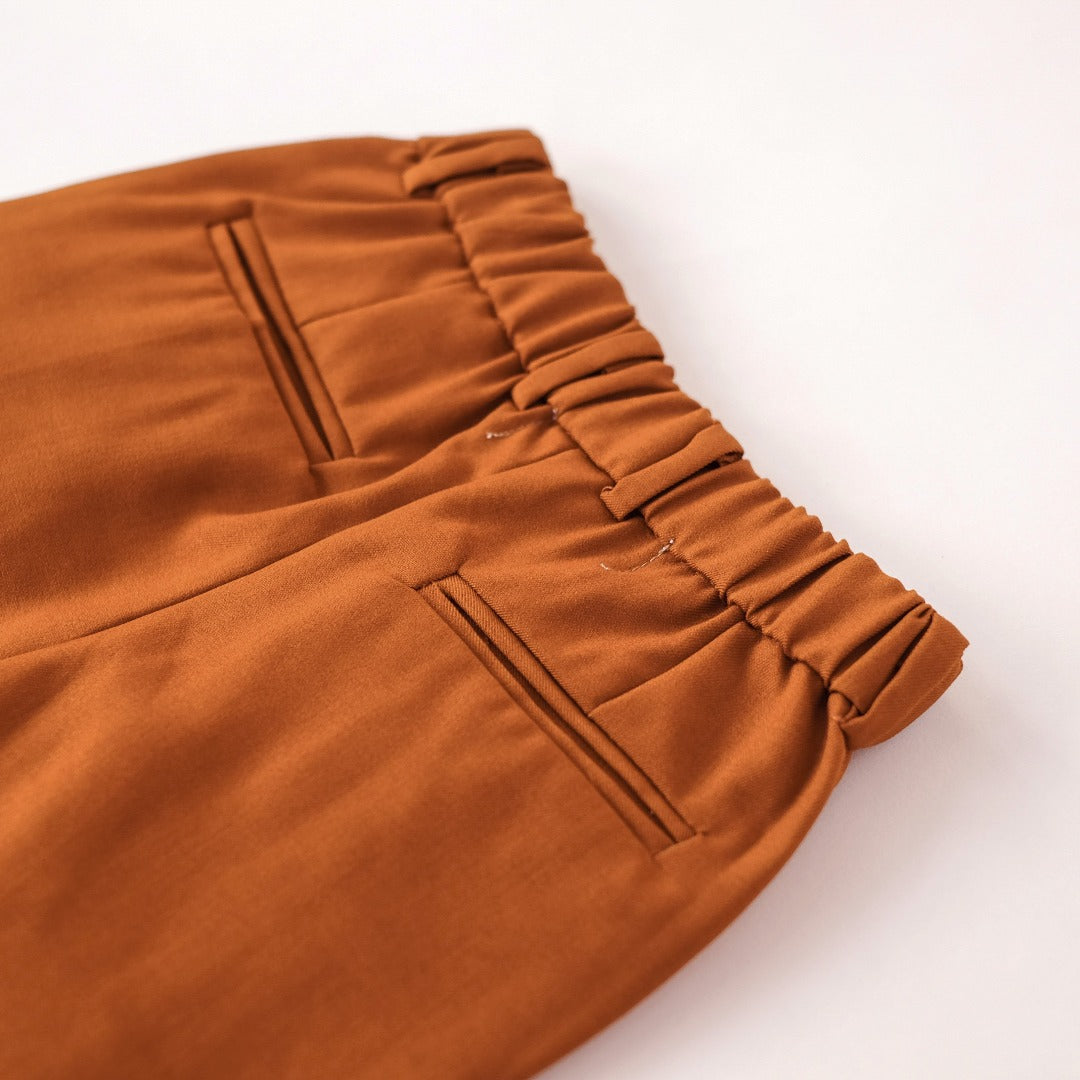 caramel brown midi length shorts