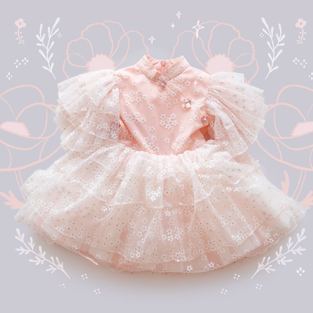 sparkly peach bloom puff dress