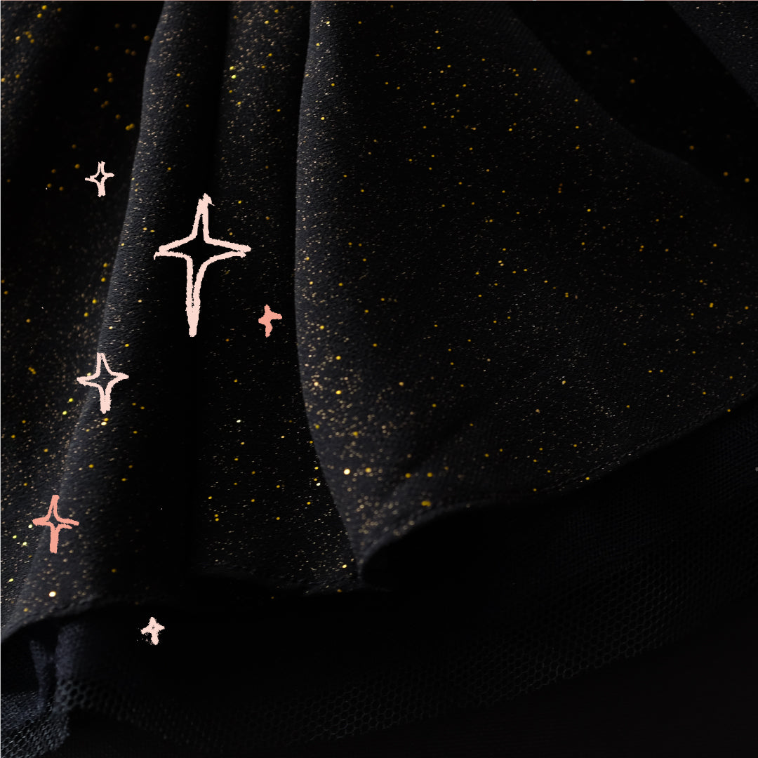 midnight black tutu skirt with gold sparkle