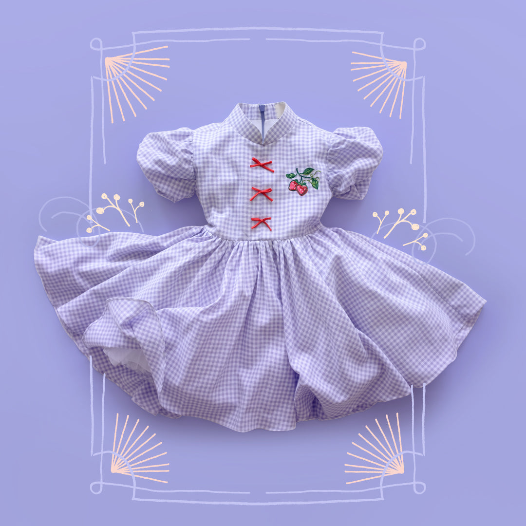 strawberry lilac puff dress