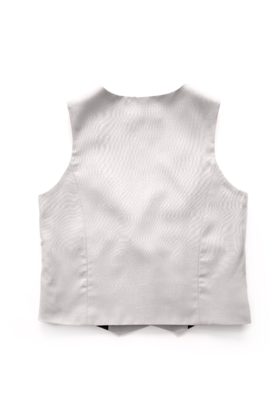 light gray vest with black buttons