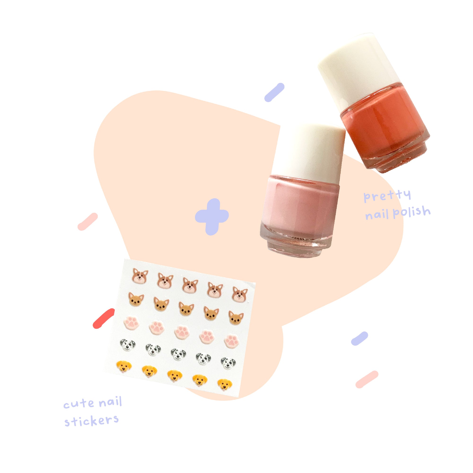beauty kit - animals nail sticker with pink and punch nail polish