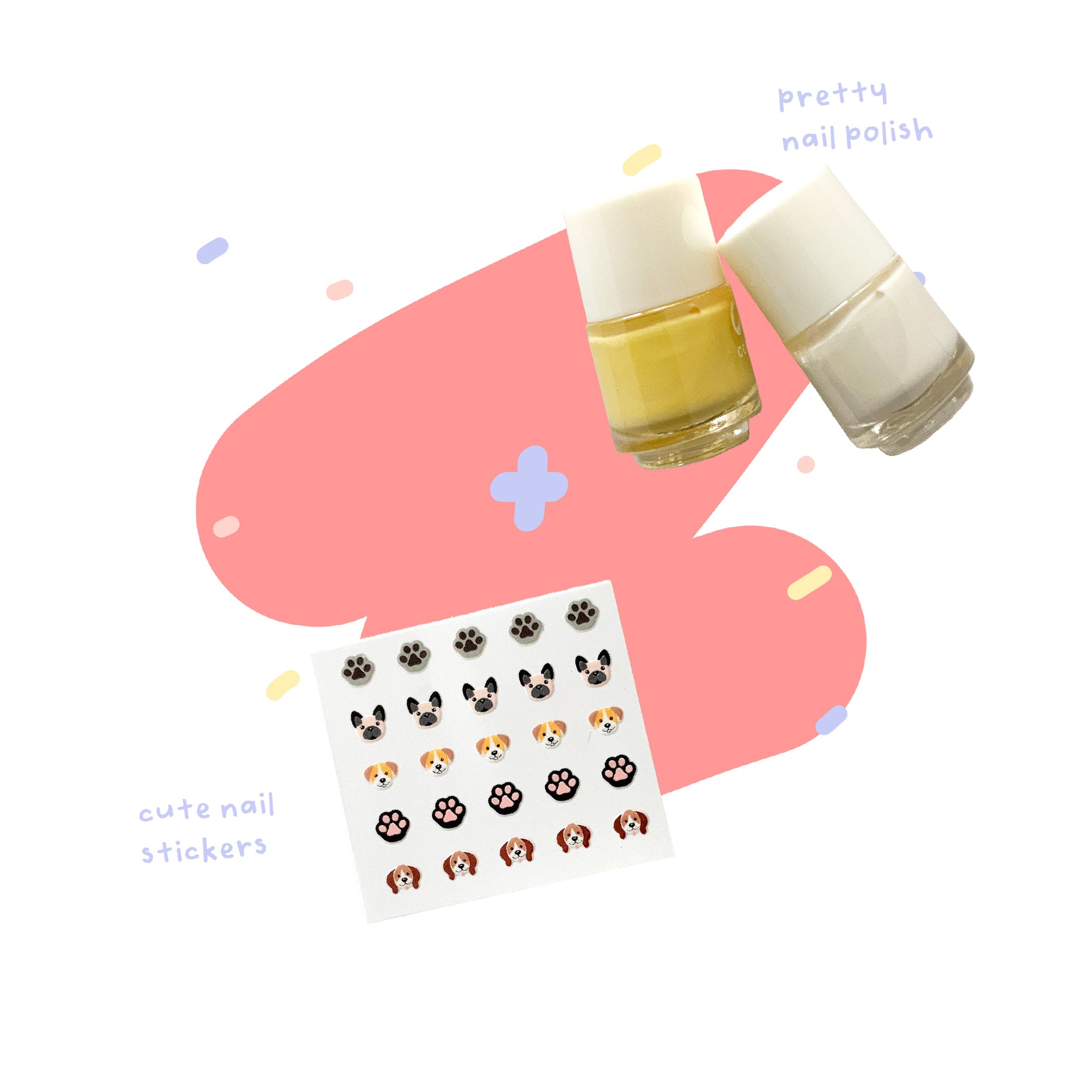 beauty kit - animals nail sticker with vanilla white and honey yellow nail polish